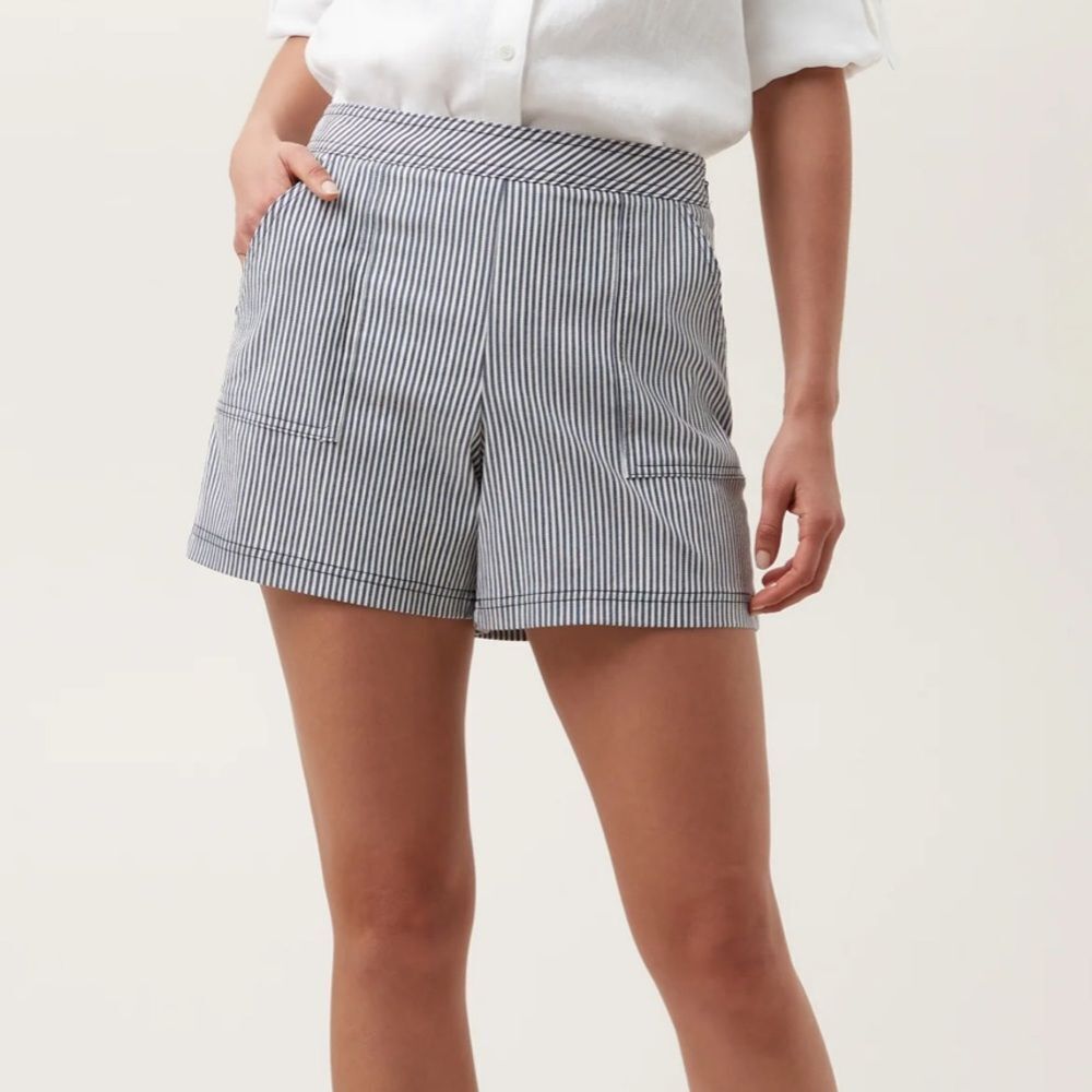 New Trina Turk Dearest Olive Striped Linen Blend Shorts - Sz 4